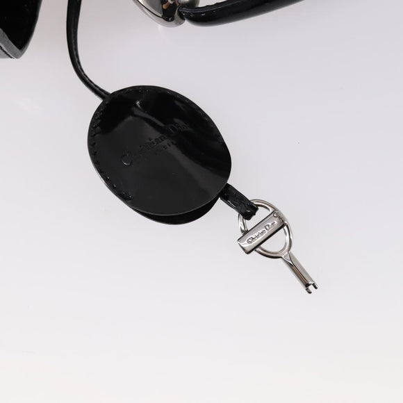 Christian Dior Maris Pearl Hand Bag Patent leather Black Silver Auth bs29312