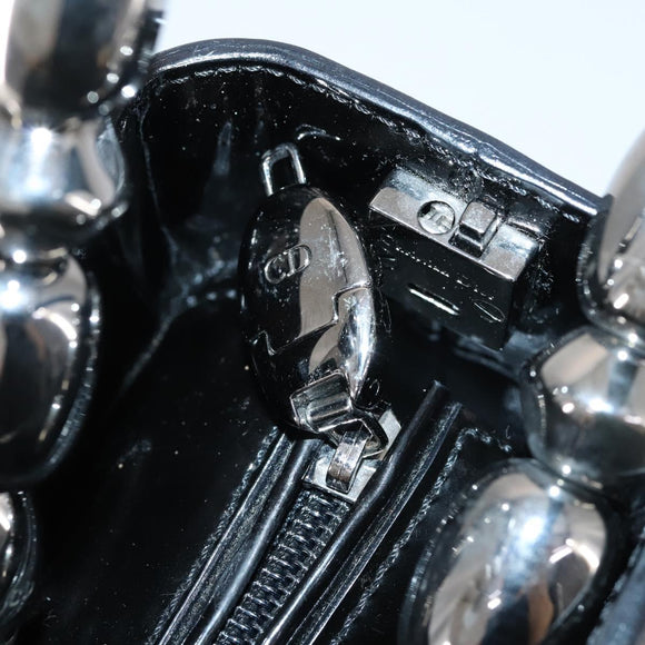 Christian Dior Maris Pearl Hand Bag Patent leather Black Silver Auth bs29312