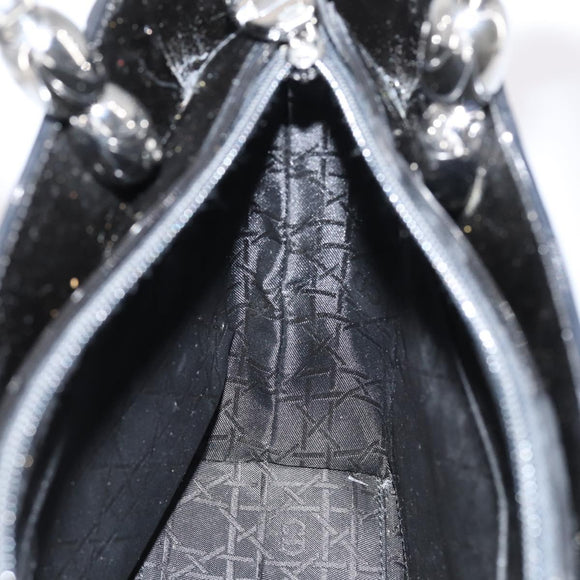 Christian Dior Maris Pearl Hand Bag Patent leather Black Silver Auth bs29312