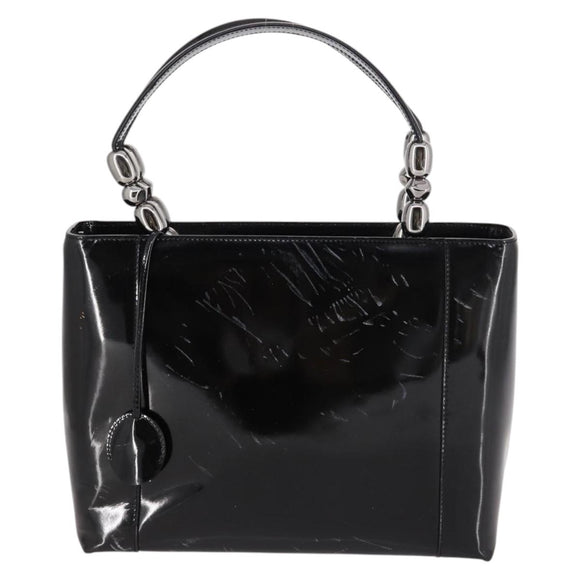 Christian Dior Maris Pearl Hand Bag Patent leather Black Silver Auth bs29312