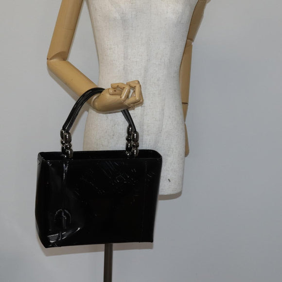 Christian Dior Maris Pearl Hand Bag Patent leather Black Silver Auth bs29312