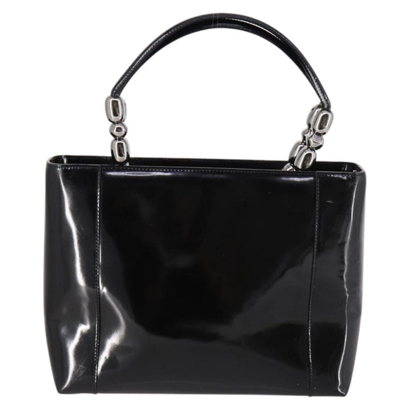 Christian Dior Maris Pearl Hand Bag Patent leather Black Silver Auth bs29312