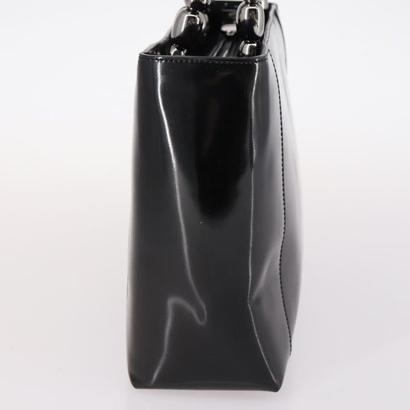Christian Dior Maris Pearl Hand Bag Patent leather Black Silver Auth bs29312
