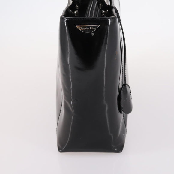 Christian Dior Maris Pearl Hand Bag Patent leather Black Silver Auth bs29312