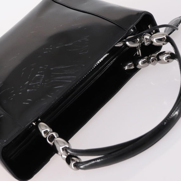 Christian Dior Maris Pearl Hand Bag Patent leather Black Silver Auth bs29312