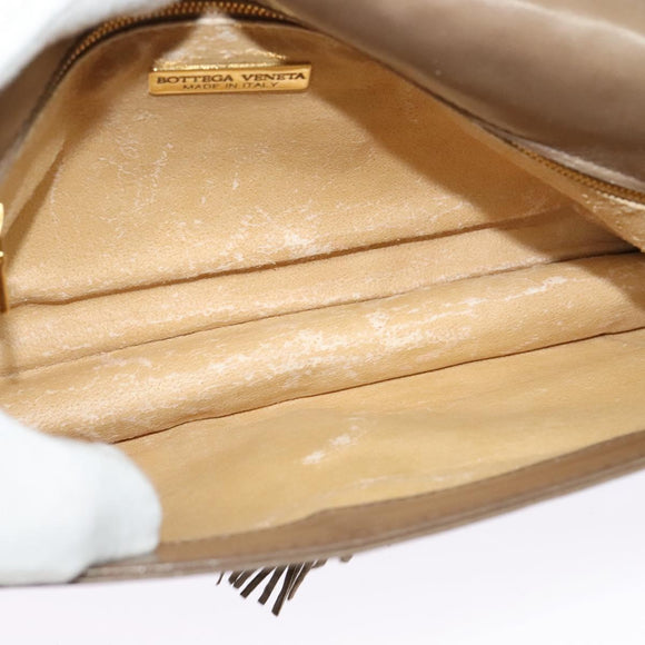 BOTTEGA VENETA INTRECCIATO Shoulder Bag Leather Beige Gold Auth bs29313