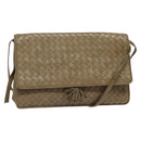 BOTTEGA VENETA INTRECCIATO Schoudertas Leer Beige Goud Auth bs29313-1
