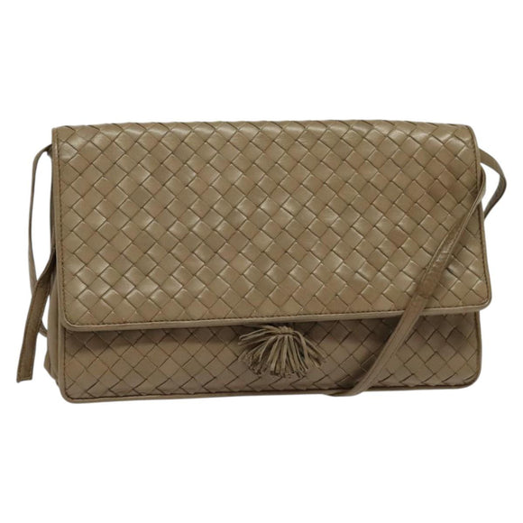 BOTTEGA VENETA INTRECCIATO Schoudertas Leer Beige Goud Auth bs29313