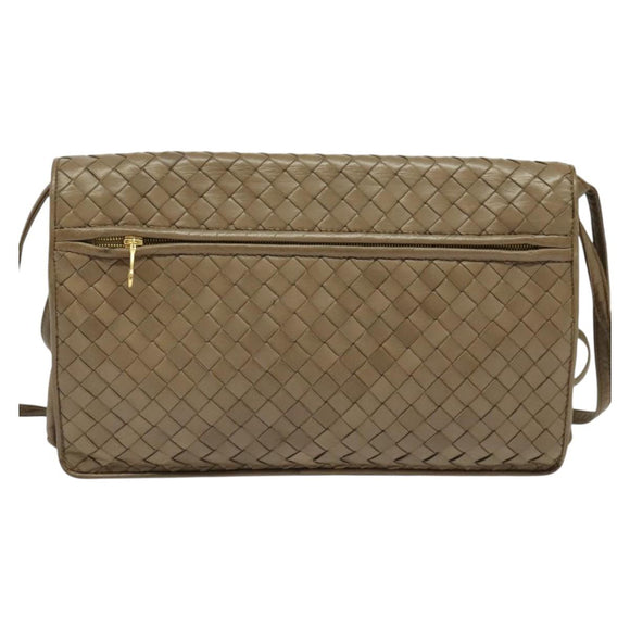 BOTTEGA VENETA INTRECCIATO Shoulder Bag Leather Beige Gold Auth bs29313