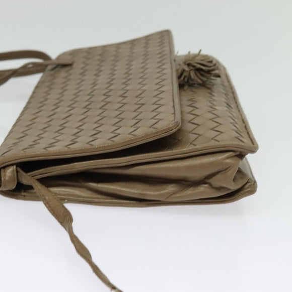 BOTTEGA VENETA INTRECCIATO Schoudertas Leer Beige Goud Auth bs29313