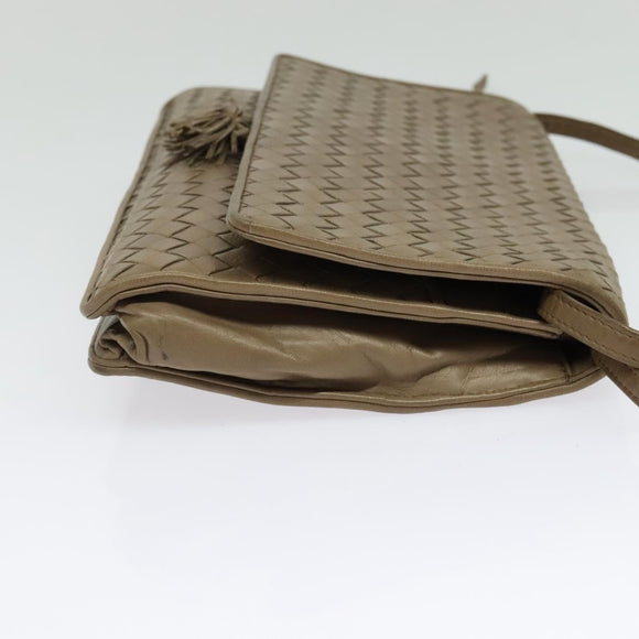 BOTTEGA VENETA INTRECCIATO Schoudertas Leer Beige Goud Auth bs29313