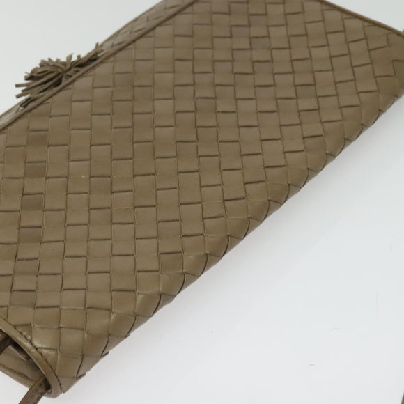 BOTTEGA VENETA INTRECCIATO Schoudertas Leer Beige Goud Auth bs29313