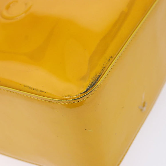 CHANEL Tote Bag Patent leather Yellow CC Auth bs29321