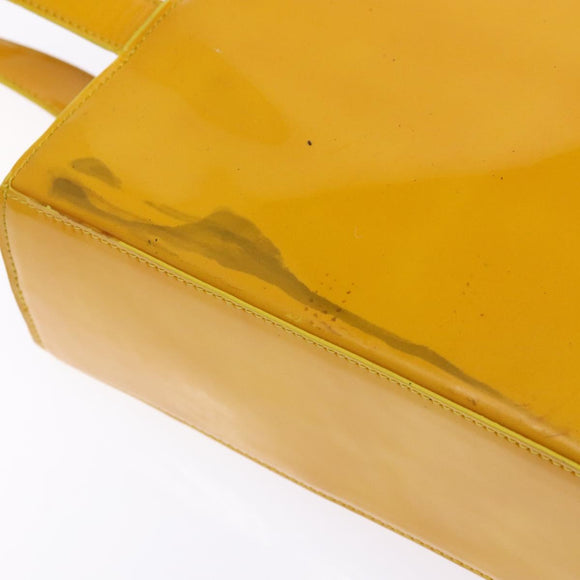 CHANEL Tote Bag Patent leather Yellow CC Auth bs29321