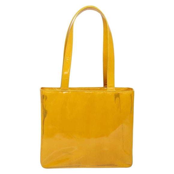 CHANEL Tote Bag Patent leather Yellow CC Auth bs29321