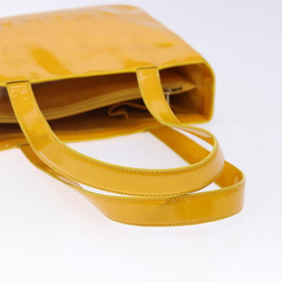 CHANEL Tote Bag Patent leather Yellow CC Auth bs29321
