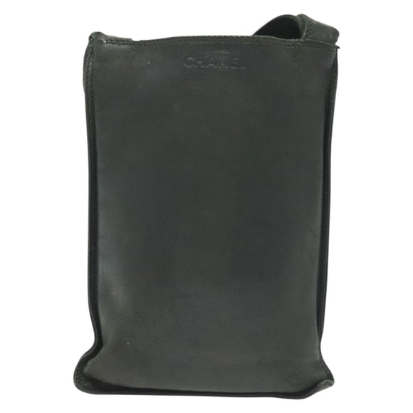 CHANEL Shoulder Bag Leather Dark green CC Auth bs29322