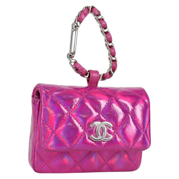 CHANEL Matelasse Pouch Patent leather Pink Silver CC Auth bs29324M