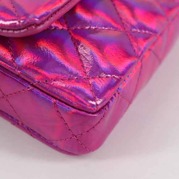 CHANEL Matelasse Pouch Patent leather Pink Silver CC Auth bs29324M