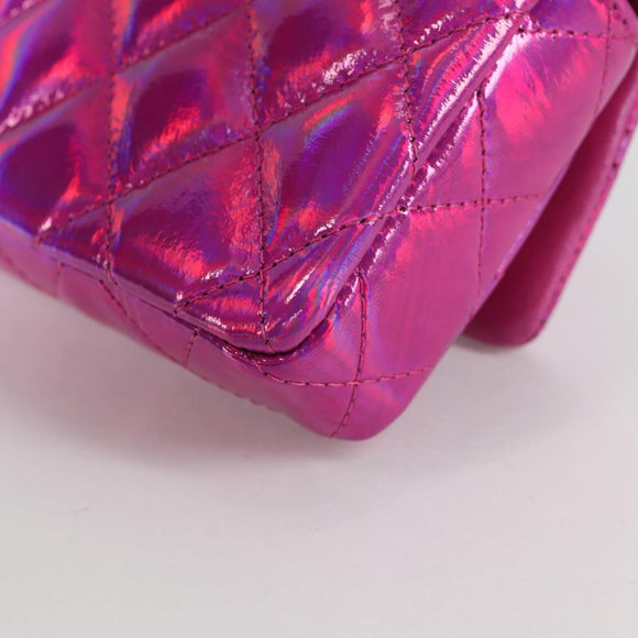 CHANEL Matelasse Pouch Patent leather Pink Silver CC Auth bs29324M