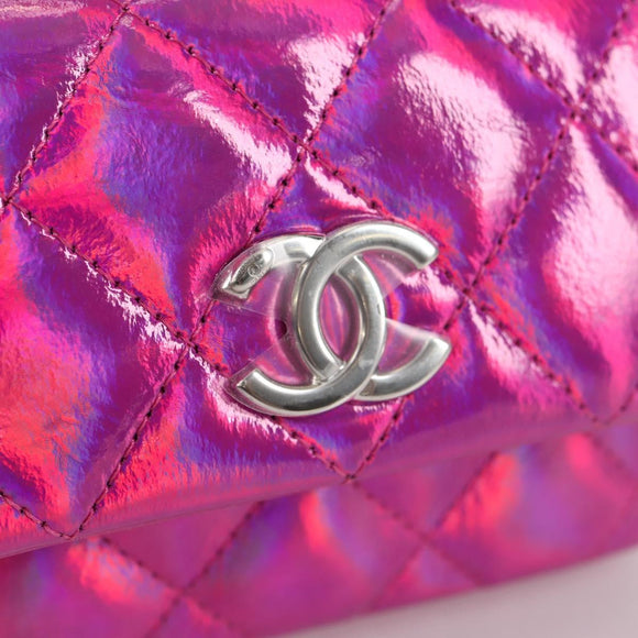 CHANEL Matelasse Pouch Patent leather Pink Silver CC Auth bs29324M