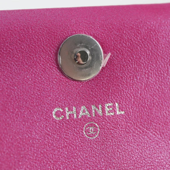 CHANEL Matelasse Pouch Patent leather Pink Silver CC Auth bs29324M