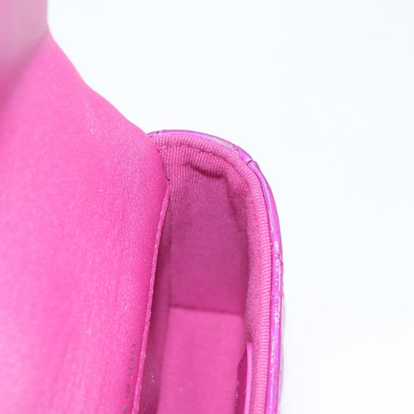 CHANEL Matelasse Pouch Patent leather Pink Silver CC Auth bs29324M