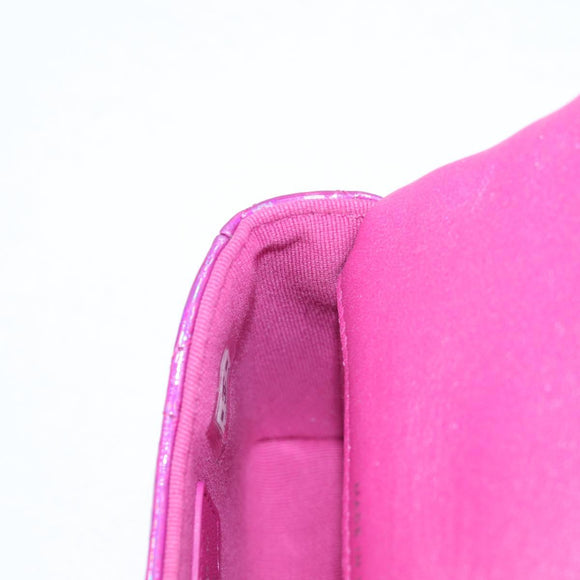 CHANEL Matelasse Pouch Patent leather Pink Silver CC Auth bs29324M