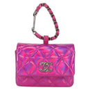 CHANEL Matelasse Pouch Patent leather Pink Silver CC Auth bs29324M-2