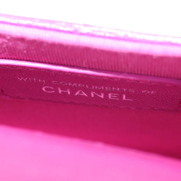 CHANEL Matelasse Pouch Patent leather Pink Silver CC Auth bs29324M