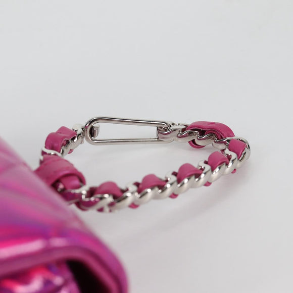 CHANEL Matelasse Pouch Patent leather Pink Silver CC Auth bs29324M