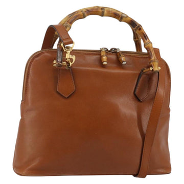 GUCCI Bamboo Hand Bag Leather 2way Brown Gold 000 2296 0290 Auth bs29326