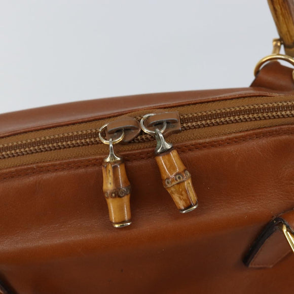GUCCI Bamboo Hand Bag Leather 2way Brown Gold 000 2296 0290 Auth bs29326