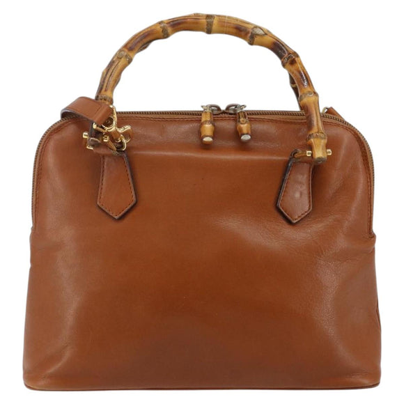 GUCCI Bamboo Hand Bag Leather 2way Brown Gold 000 2296 0290 Auth bs29326