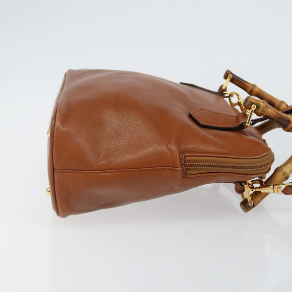 GUCCI Bamboo Hand Bag Leather 2way Brown Gold 000 2296 0290 Auth bs29326