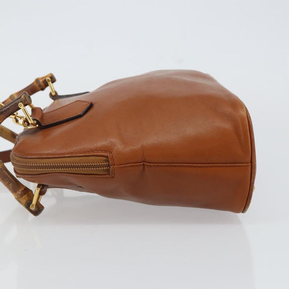GUCCI Bamboo Hand Bag Leather 2way Brown Gold 000 2296 0290 Auth bs29326