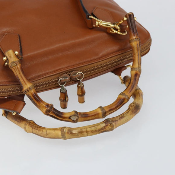 GUCCI Bamboo Hand Bag Leather 2way Brown Gold 000 2296 0290 Auth bs29326