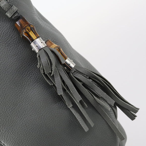 GUCCI Bamboo Shoulder Bag Leather Gray Gold Auth bs29327