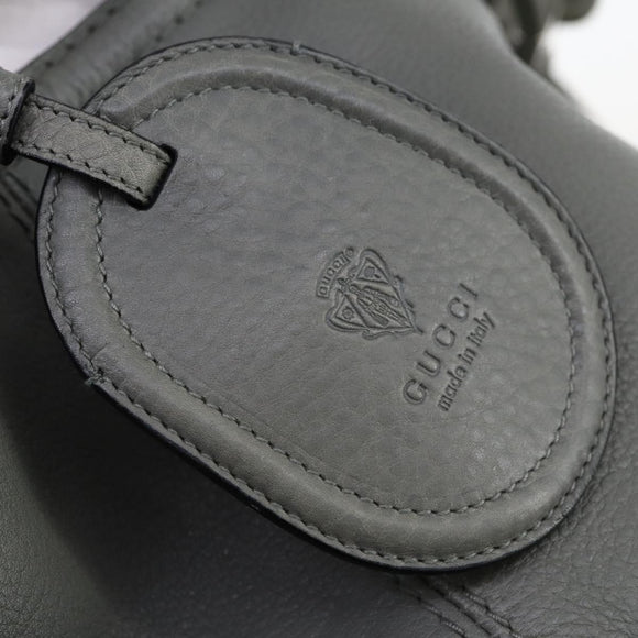 GUCCI Bamboo Shoulder Bag Leather Gray Gold Auth bs29327