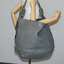 GUCCI Bamboo Shoulder Bag Leather Gray Gold Auth bs29327-22