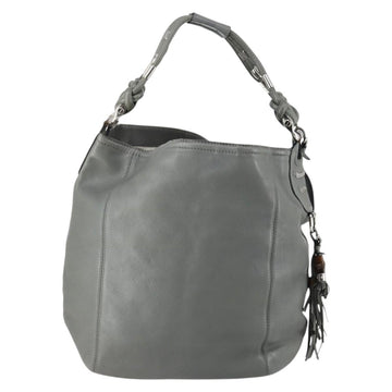 GUCCI Bamboo Shoulder Bag Leather Gray Gold Auth bs29327 - 0