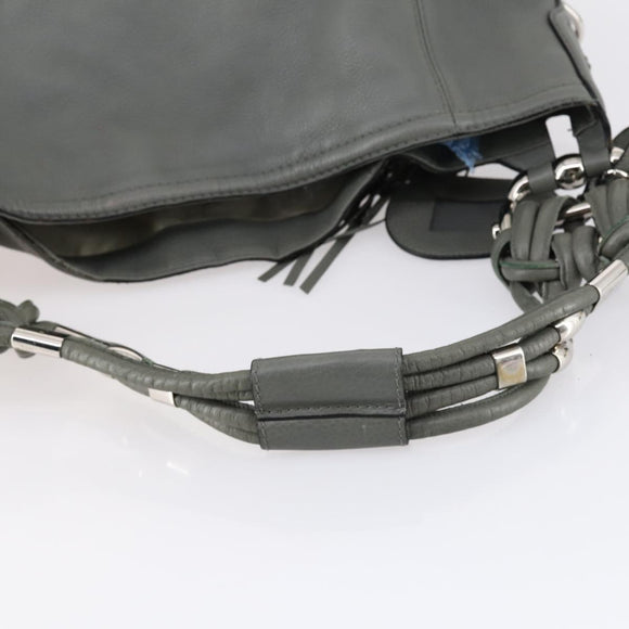 GUCCI Bamboo Shoulder Bag Leather Gray Gold Auth bs29327