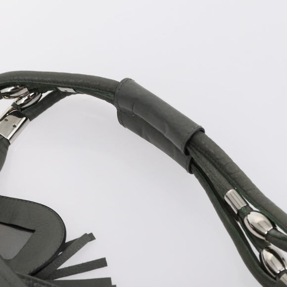 GUCCI Bamboo Shoulder Bag Leather Gray Gold Auth bs29327