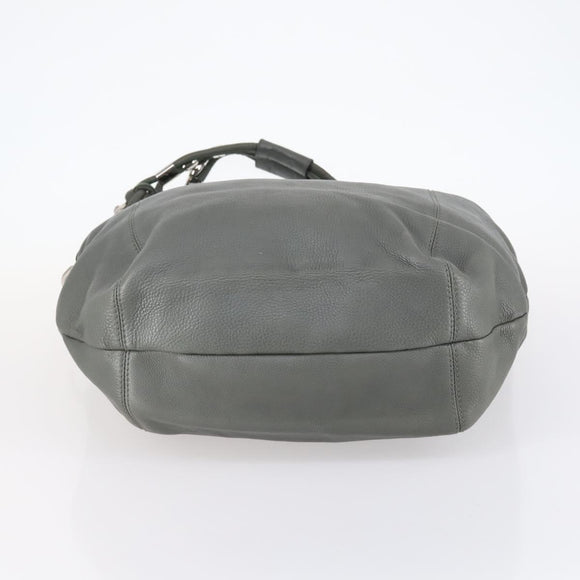 GUCCI Bamboo Shoulder Bag Leather Gray Gold Auth bs29327