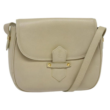 SAINT LAURENT Shoulder Bag Leather Beige Gold Auth bs29334