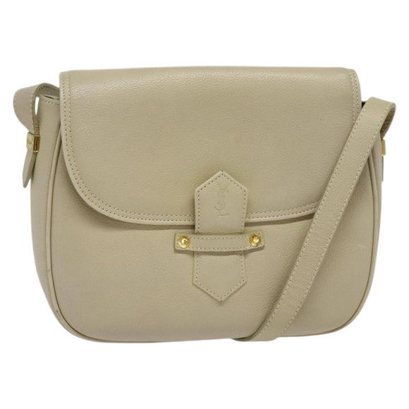 SAINT LAURENT Shoulder Bag Leather Beige Gold Auth bs29334