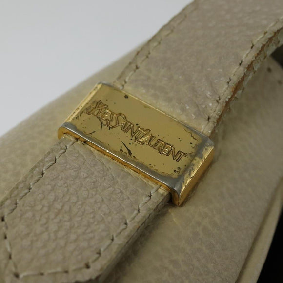 SAINT LAURENT Shoulder Bag Leather Beige Gold Auth bs29334