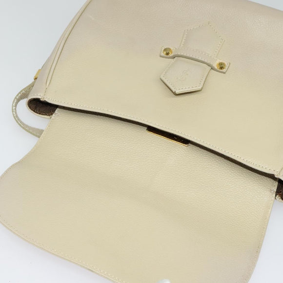 SAINT LAURENT Shoulder Bag Leather Beige Gold Auth bs29334
