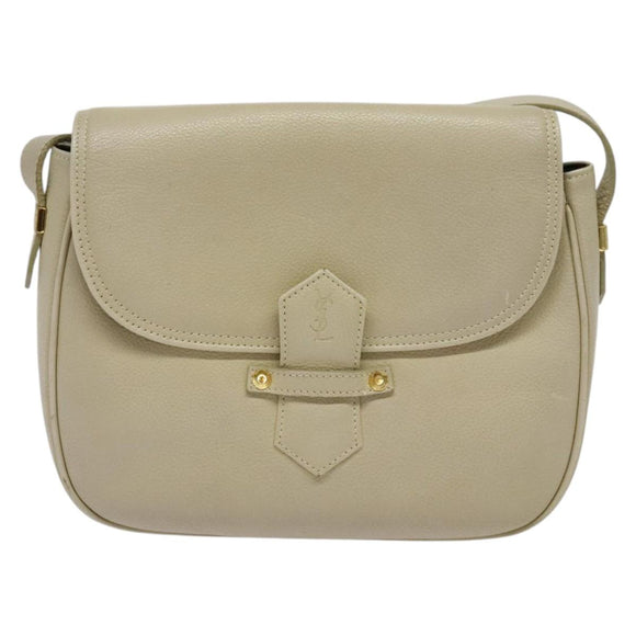SAINT LAURENT Shoulder Bag Leather Beige Gold Auth bs29334