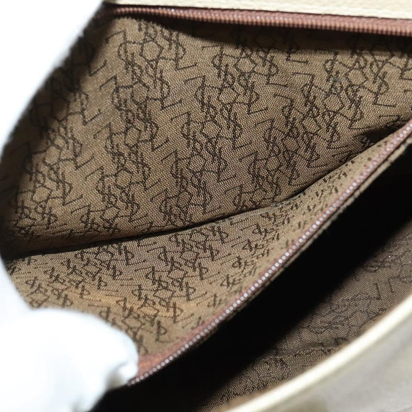 SAINT LAURENT Shoulder Bag Leather Beige Gold Auth bs29334